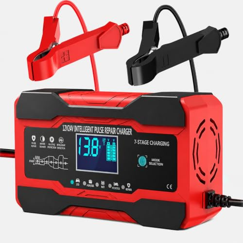 AILRINNI Chargeur de Batterie Voiture 10A, 12V Chargeur Batterie Moto Intelligent avec Mode Réparation et Charge d'entretien pour Voitures, Motos et Camions, Batteries AGM, Gel, Humides, SLA