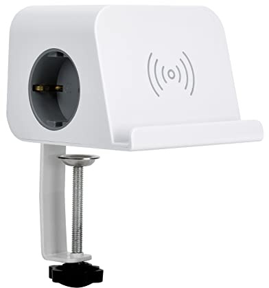 SIMON - Combiflat dockningsuttag med 2 x Schuko 16 A 250 V + 2 USB A + 2 USB C, smart laddning och trådlös laddning, inklusive fästanordning, vit