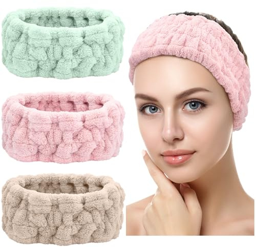 3 Pezzi Fascia per Viso Spa per Trucco e Lavaggio Viso Fascia Elastica Donna per Spa Yoga Sport Doccia Viso Fascia da Avvolgere per Ragazze e Donne (Rosa, Verde, Marrone)