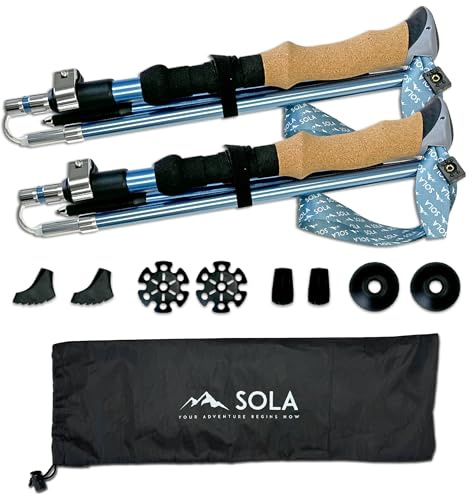 SOLA Trekking Poles Lightweight Collapsible Hiking Poles - 7075 Aluminum Alloy with Anti-Sweat Cork Grips Great for Nordic Walking, Hiking and Camping for Men Women Seniors - 2pcs per Set