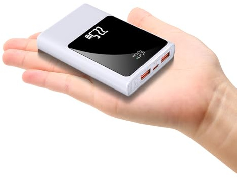 10000mAh Liten Power Bank Snabbladdning 22,5W Mini USB C Bärbar laddare med Batteripaket Kompakt Extern Batteribank för iPhone Uppvärmd Gilet Väst Jacka Scarf (Vit)
