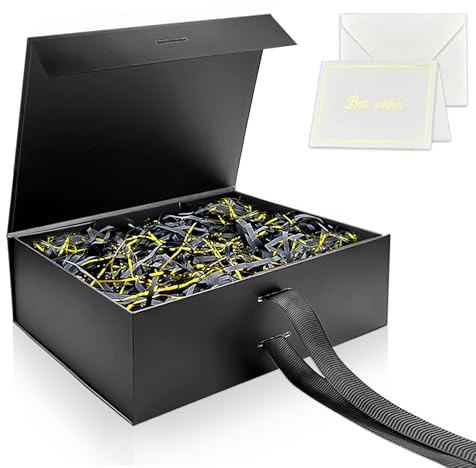 Gobiufy Black Gift Box with Lid for Presents Luxury Magnetic Gift Boxes | 23*17*7cm Gift Boxes for Presents, with Ribbon Greeting Card Shredded Paper, Suitable for Christmas Father's Day Birthdays