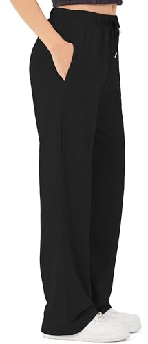 ROSS CAMP Pantalon de Jogging pour Femmes - Pantalon de Sport en Coton Long, Pantalons de Jogging Confortables Course, Sweatpants Jambe Large avec Ceinture élastique Pantalon de Yoga (Noir L)
