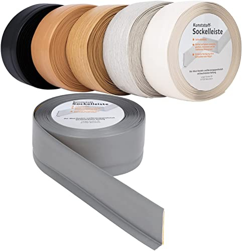 KARAT Sockelleiste Selbstklebende Rückseite - 50 x 15 mm - Küchenleiste, Knickleiste individuell zuschneidbar - Weichsockelleiste aus PVC, Oslo (Grau, Länge: 10 Meter)