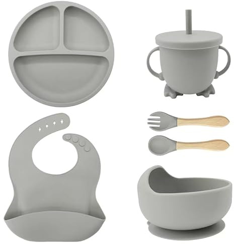 Eliano Sicuro e Antiscivolo Set di Stoviglie in Silicone per Bambini - 6 Pezzi | Perfetto per l'introduzione agli Alimenti Solidi & Imparare a Mangiare da Soli | Utilizzabile nel Microonde e Lavabile