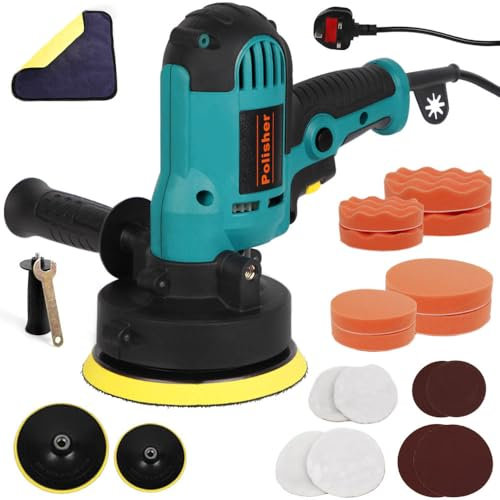 Gziztx 700W Car Polisher Buffer Waxing Machine, 3700RPM Variable Speed Control, Electric Rotary Polishing Machine 125&150mm Buffing Pads Waxing Set