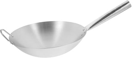 KICHOUSE Wok De Acero Inoxidable De Sartén Chino Antiadherente Para Cocina Para Inducción Batería De Cocina Para Uso Doméstico y Profesional Sin Recubrimiento