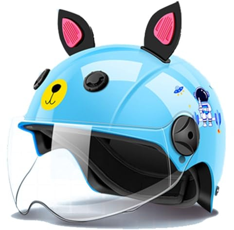 Retro Kids Half Helmet Cat's Ear Motorcycle Helmet Cute Half Shell Open Face Helmet Lightweight Children's Helmet for Cruiser Moped Chopper Scooter Go-Kart 2-8 Years Old DOT Approved(B)