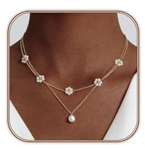 SIXDUTON Collana Donna Oro Placcata 14K - Collana Perle Acciaio Inossidabile Choker a Strati Regolabile Girocollo Sposa Gioielli Regali Compleanno