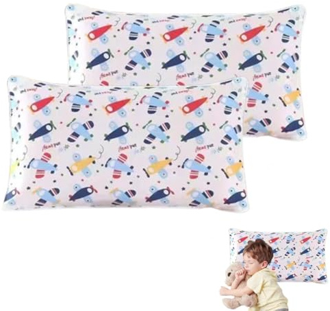 OUDQFCJ 2 pcs Funda de Almohada Infantil 100% Algodón con Cierre de sobre para Bebés y Niños Pequeños, Ideal para Cuna y Cochecito (Avión)