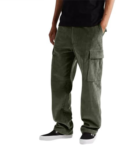 Pantalon de détente en velours côtelé pour homme, pantalon de travail cargo pour homme, coupe régulière, pantalon de jogging confortable, coupe ample, en coton extensible avec cordon de serrage