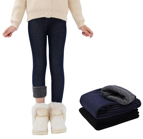 Baogaier Termoleggings för flickor, fodrade termoleggings med fleece, barn, vinter, tjocka, varma, hög midja, långa byxor, leggings, termobyxor, vinterleggings, 5–13 år, storlek 110–152