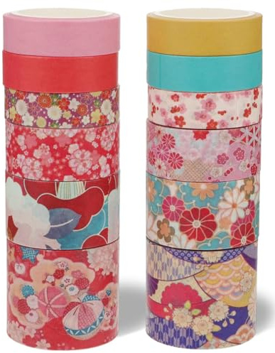 UYRVAPE 12 Rotoli di Washi tape, Nastro adesivo colorato, di carta Nastro decorativo per lavori di fai da te, per abbellire taccuini, planner multicolore(Stile giapponese)