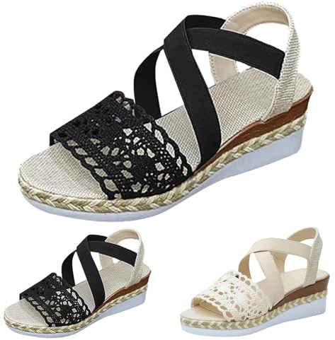 Espadrilles för damer, platåsandaletter, damer, sommar, bekväma kilsandaler, fiskmunssandaler, sandaler med spänne, sommarsandaler, andas, damsandaler, ortopediska damskor för bröllop och kontor