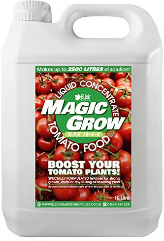 Elixir Gardens Magic Grow Liquid Tomato Food Concentrate | 0.5, 1, 2.5, 5 & 10 Litre Quantities | Plant, Fruit & Flower Feed/Fertiliser | N.P.K 18-9-9 | 10 L Bottle | Makes up to 2000 Litres
