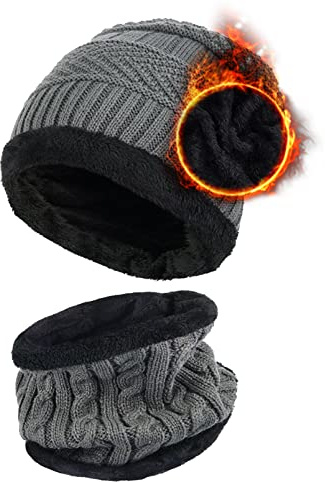 Aisprts Cappello Invernale e Sciarpa - Set 2 Pezzi da Sci All'Aperto per Uomo e Donna - Berretto in Maglia Con Fodera in Pile