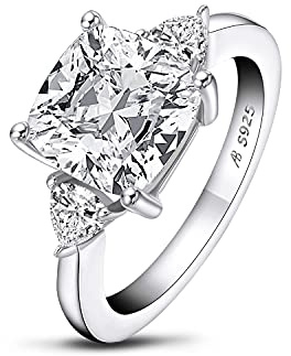 AINUOSHI Engagement Rings for Women 5.5ct Cushion Cut Cubic Zirconia CZ 925 Sterling Silver Wedding Rings Christmas Gifts for Women Anniversary Valentines Day Gifts for Her (7)
