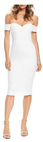 Dress the Population Women's Bailey Off The Shoulder Sweetheart Bodycon Midi Sheath Dress, White, M