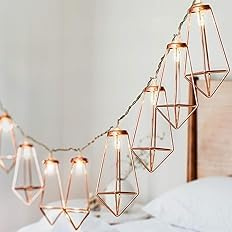 GloBrite Diamond String Lights with 20 LEDs | Geometric Rose Gold Metal Fairy Light| Warm White LED Lantern String Light for Party Birthday Garden Wedding Bedroom Christmas Decoration