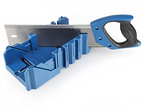 Olympia Tools Saw Storage Mitre Box with 14-Inch Backsaw with 90 degree, 45 degree, and 22-1/2 degree Angle Slot Types Plastic Saw Box for Woodworker Carver Carpenter
