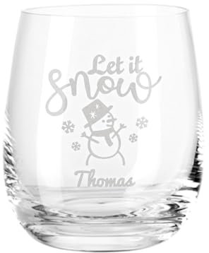 GRAVURZEILE Teelichthalter aus Glas mit Gravur - Let it snow - Personalisiert mit Name - Weihnachtsdeko zum Verschenken - Geschenke für Frauen und Männer zu Weihnachten Nikolaus und Wichtel