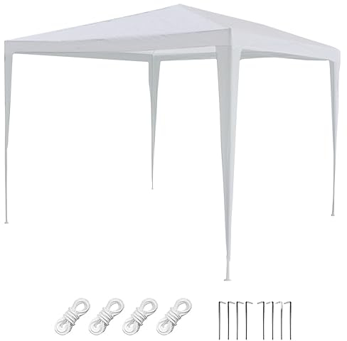Pavillon Partyzelt | 3m x 3m Zelthöhe 2,6m Stahl Plane 90g/m² | 4 Seile 8 Heringe | Gartenzelt mit UV-Schutz (weiß 3x3m)