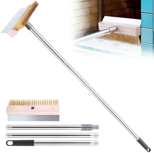 Brosse de four à pizza avec grattoir en acier, 120 cm, brosse de barbecue en laiton, longue poignée amovible en aluminium, grattoir pour four à pizza avec brosse en laiton, brosse de nettoyage pour