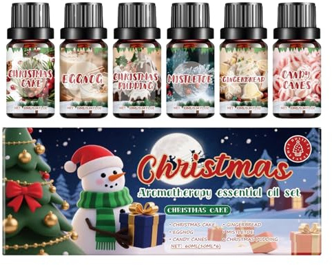 Lot de 6 diffuseurs d'huiles parfumées de Noël, huiles parfumées longue durée pour sucre d'orge, canneberge, savon moulé, fabrication de bougies, adultes, maison, salon, chambre à coucher