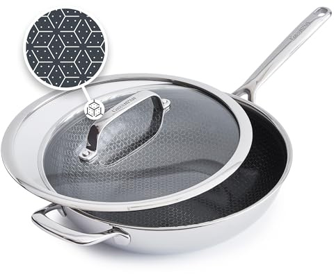 GreenPan Spectra 12 Wok Pan with Lid, Hybrid Tri-Ply Stainless Steel, PFAS-Free Ceramic Nonstick Textured Cooking Surface, Induction Cookware, Diswasher Safe, Oven & Broiler Temp to 850˚F