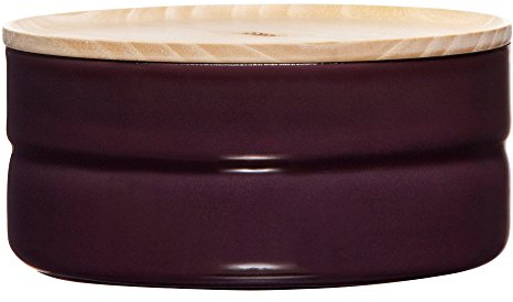 Riess, 2173-201, Vorratsdose mit Eschenholzdeckel, Durchmesser 13 cm, Höhe 6 cm, Inhalt 615 ml, DARK AUBERGINE, KITCHEN-MANAGEMENT, Truehomeware, Emaille