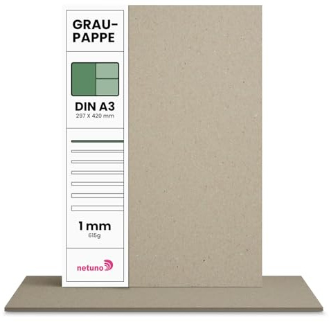Netuno 20x Grey Cardboard A3 297 x 420 mm 11.7 x 16.5 in 615gsm 1mm Thick Bookbinding Cardboard Rigid Grey paperboard greyboard chipboard Thick Recycled Card for calendars Model Making Packaging DIY