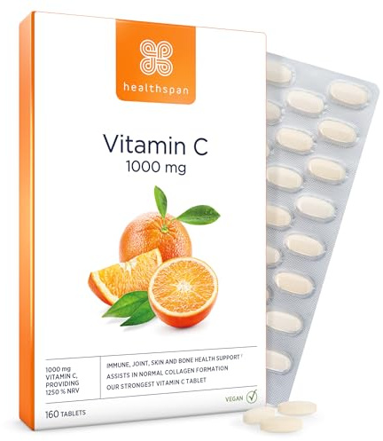 Healthspan Vitamin C 1,000mg (160 Tablets) | Support Your Immune Health | Reduces Tiredness & Fatigue and Supports Joint, Skin & Bone Health | Vegan