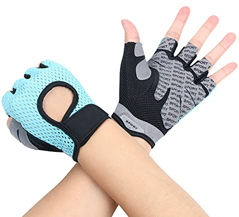 flintronic Fitness Handschuhe, Atmungsaktive Trainingshandschuhe mit Mikrofasergewebe, Rutschfester Silikon Gym Gloves Gewichtheben Handschuhe, Sporthandschuhe für Damen Herren - Blau (M)