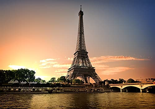 Papier Peint Photo INTISSÉ-TOUR EIFFEL-350x260 cm-(3561AE)-Pont Vieille Ville Paris Coucher de Soleil mer Colle Inclus Mural Décor Motif Poster Géant Stickers Muraux Optique Moderne Fond Effet XXL