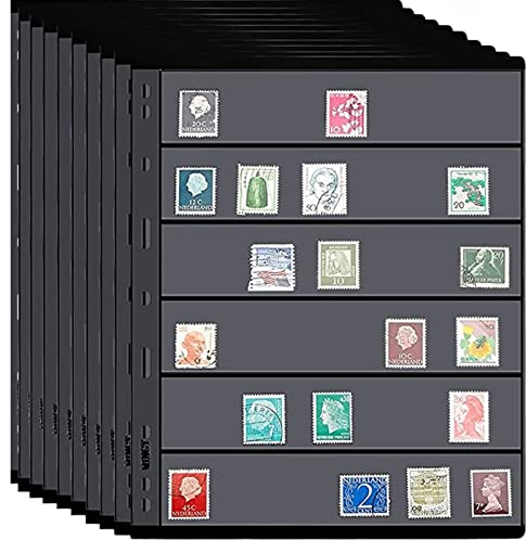 runrayay 10 Fogli Pagine di Francobolli, 6 Righe Collezionista Pagina Album di Timbri per Raccoglitore di Timbri con Buste Standard a 9 Fori per Collezionisti di Francobolli