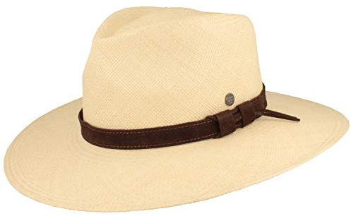 Breiter Original Panamahut Strohhut Sommerhut Sonnenhut mit UV Schutz 50+, Lederband-Garnitur & Silikon Verstärkung - Made IN Ecuador