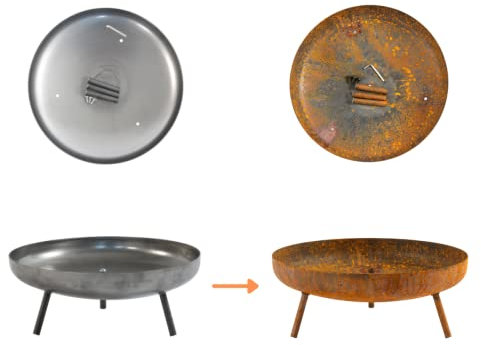 ADGO KAPI Poêle de jardin moderne à 3 pieds avec poêle droite semi-ronde et cheminée compacte (rouillé)