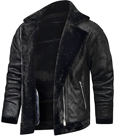 Giacca da Uomo in Pelle PU Antivento Moto Teddy Baseball Casual Similpelle Motociclista Vera Pelle, Le Noir-e, XXXXL