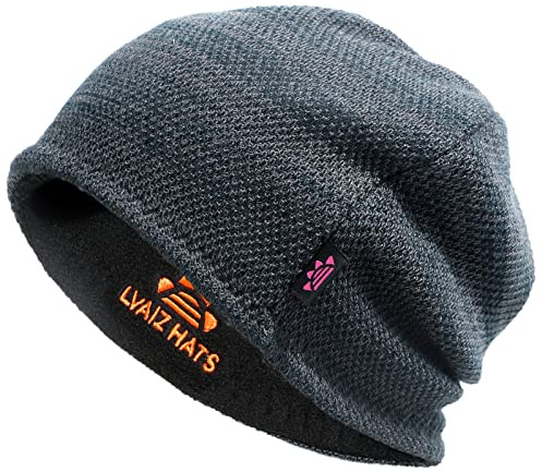 Lvaiz Mens Winter Beanie Hat Warm Fleece Lined Skull Cap for Men Reversible Women Windproof Watch Hat Knit Warm Unisex Beanie Mixed Black