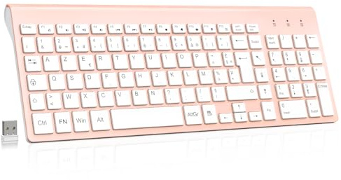 cimetech Clavier sans Fil, Clavier AZERTY Français avec Récepteur Nano USB 2.4GHz Ergonomique Compatible avec Windows/MacOS, Windows PC Laptop - Rose
