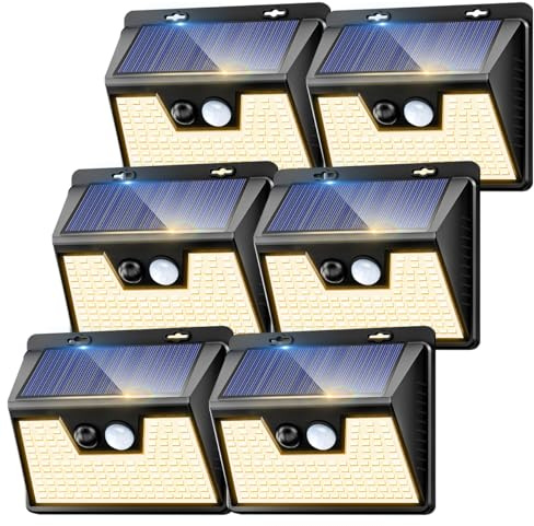 kolpop Solarlampen für Außen, [6 Stück] 140 LED Warmweiß Solar Strahler Außen, Solar Aussenleuchte mit Bewegungsmelder IP65 Wasserdichte, 3 Modi 180° erleuchtung Solarlampen für Außen Wand Garten