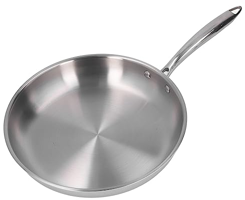 plplaaoo Padella in acciaio inox, adatta al forno, padella a induzione in acciaio inox con manico ergonomico, 3 strati di acciaio inossidabile 304 non rivestito, per una cottura versatile (30 cm)