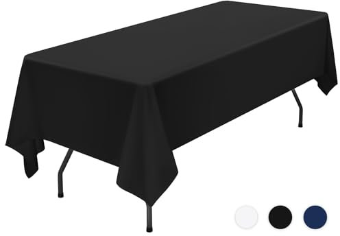 Showgeous Black Tablecloths Rectangular Polyester Tablecloth for 6ft Rectangle Tables Washable Black Fabric Table Covers for Wedding Banquet Restaurant Buffet Parties Camping(153x260cm)