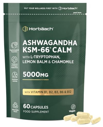 Ashwagandha KSM-66 Complex 5000mg | Enhanced with Amino Acids and B Vitamins (B1, B2, B3, B6 & B12) | Calm Formula for Men & Women | 60 Vegan Capsules | by Horbaach
