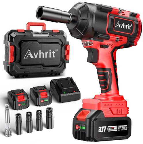 Avhrit Cordless Impact Wrench 1/2, 1106Ft-lbs (1300 N.m) High Torque Electric Impact Gun with 2 X 4000mAh Battery, Fast Charger & 4 Sockets, Power Impact Driver for Car and Home