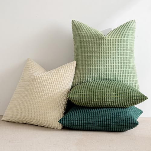 MIULEE Weihnachten 4er Set Kissenbezug Kissen Dekorative Kissenbezüge Kordsamt Sofakissen Dekokissen Kopfkissenbezug Couchkissen Deko Bezug für Sofa Couch Wohnzimmer Schlafzimmer 50x50cm Hellgrün