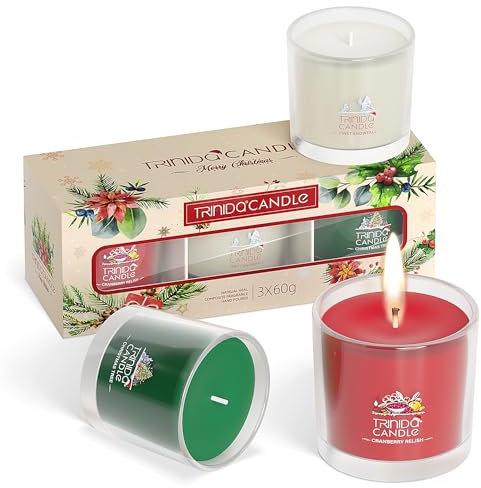 TRINIDa Christmas Candles Gifts for Women, 3 Scented Candles 45Hrs, Votive Candle Gift Set, Birthday Gifts for Women/Men - White, Red, Green