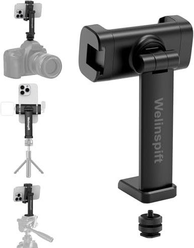 360 ° Drehbarer Handy-Stativ-Adapter mit doppelter Federverriegelungsklemme, Blitzschuh und 6,35 mm Schraube, Leichter Universal-Handyhalter-Clip für iPhone, Samsung, Stative – 180 ° Neigbar