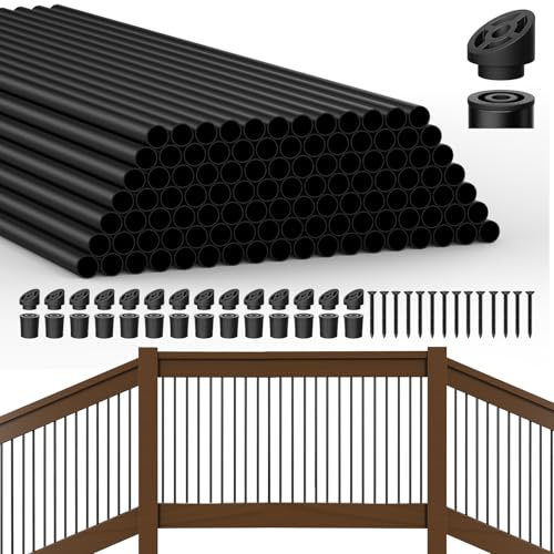 Aluminum Deck Balusters with Anti-UV Black Baluster Connectors, 3/4 Black Aluminum Deck Spindles, Hollow Round Aluminum Balusters for Deck Porch Railing, Metal Deck Balusters (105, 36)