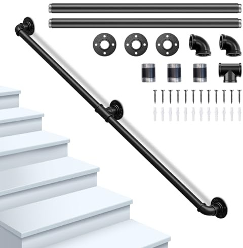 Pasamanos Escalera, Orifesio Barandilla Escalera para Interior y Exterior, Barandillas de Galvanizada Antideslizante para Ancianos Niños Discapacitados Negro Barandilla Interiores Exteriores, 150CM
